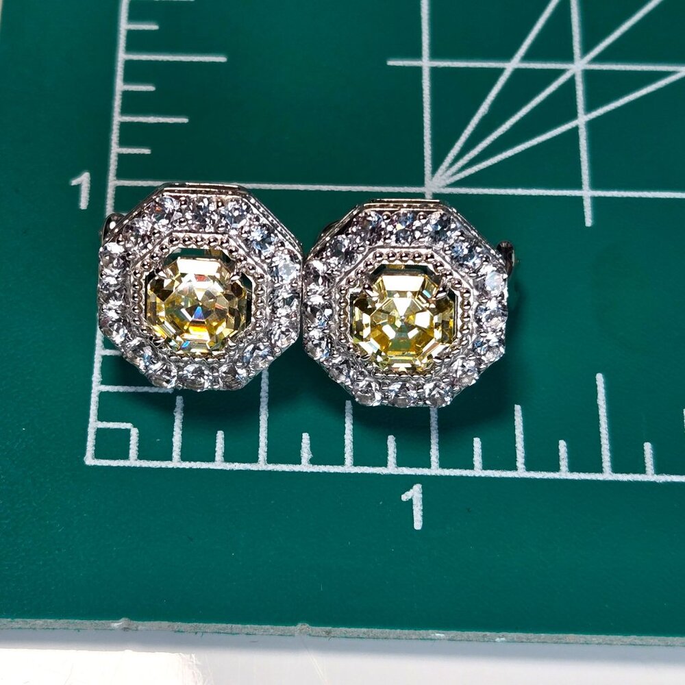 Judith Ripka Bright Yellow Crystal and White Topaz Casablanca Stud Earrings - Picture 7 of 12